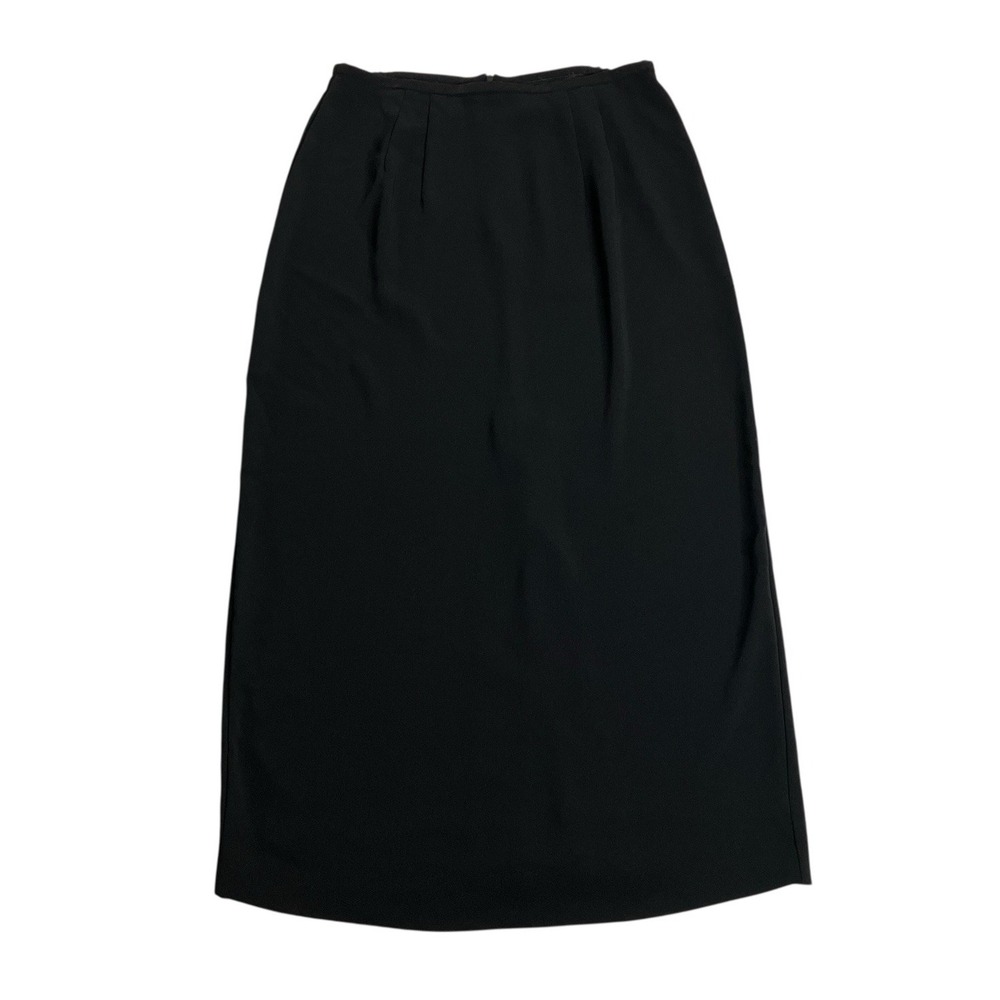 Vintage 90s Sharon Young Midi Skirt Womens 12 Black Pleated Slit Corporate Goth